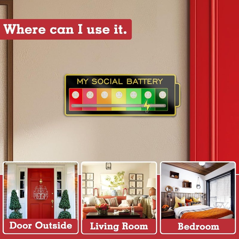 LRITER Acrylic Mood Door Sign for Creative Home Decor ，7 Emotion Expressions, Social Battery Door Sign，Decorative Wall Art for Home and Office. (Black) - Image 4